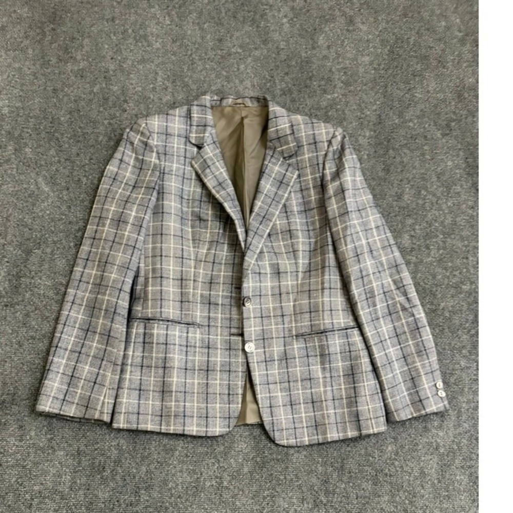 Burberrys Prorsum Mens Wool Silk Plaid Blazer Blue Grey Made in Italy Size 44R